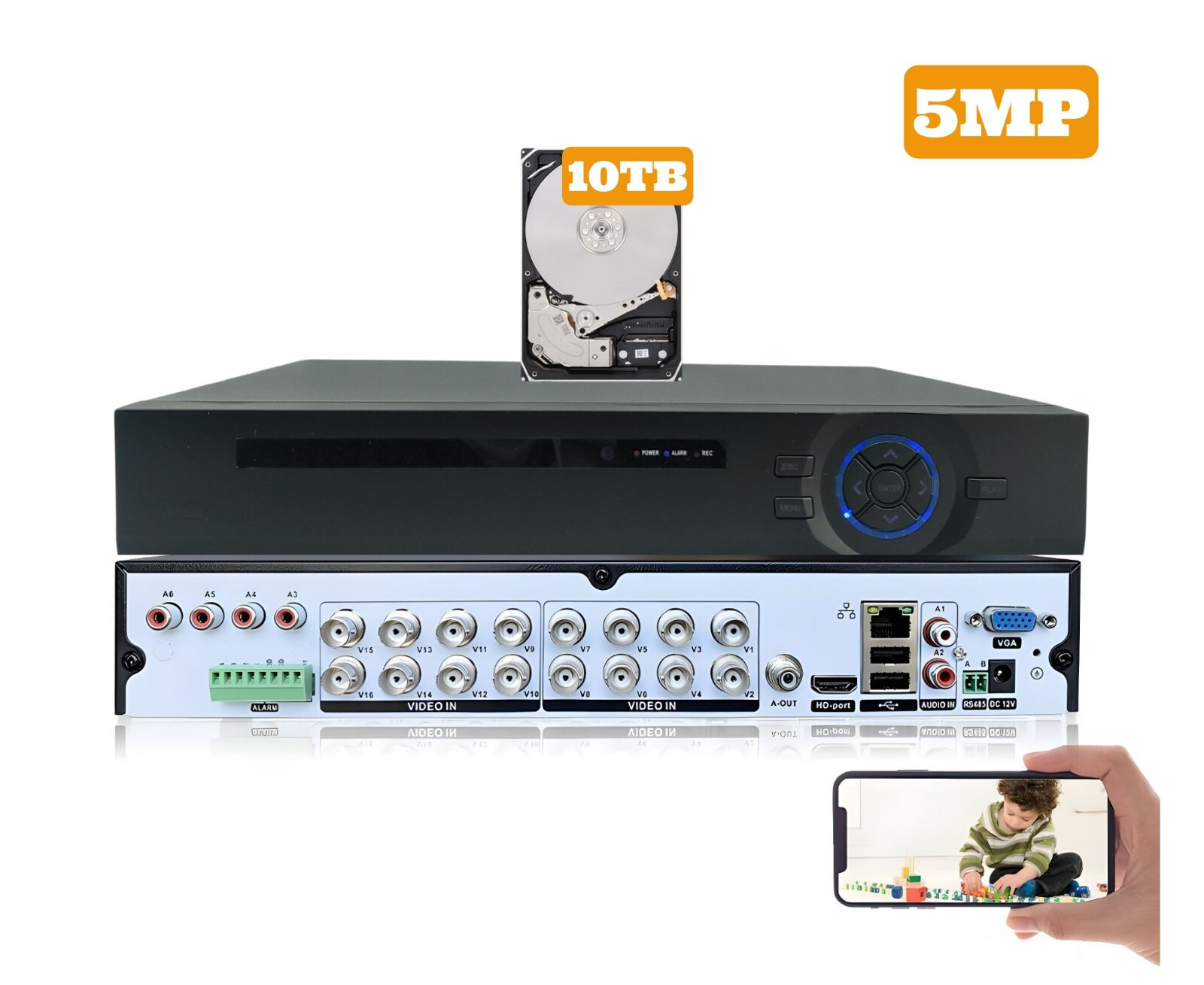 Evertech 16 Channel H.265 5MP CCTV Digital Video Recorder 10TB Recording Memory