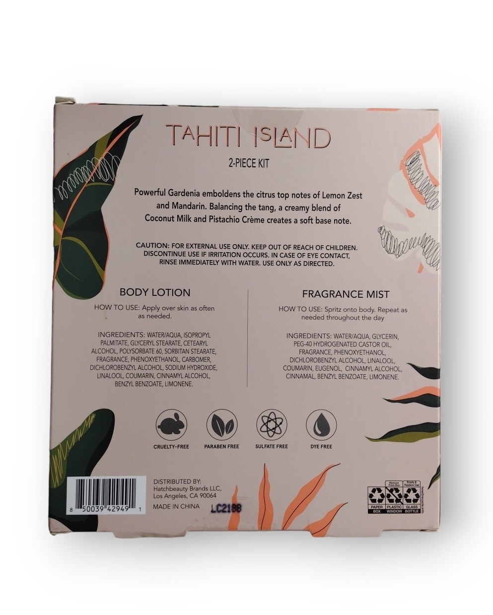 Body Lotion & Fragrance Mist Tahiti Island 2 Piece Kit New