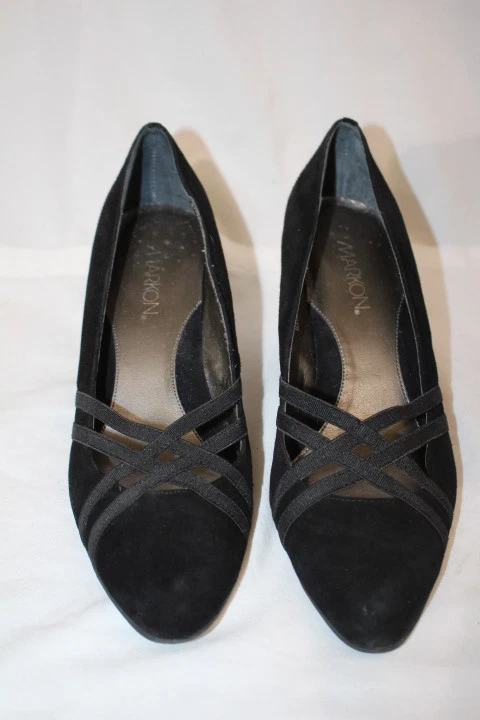 MARKON Black Leather "Strappy" QUARRY Wedge Heels Womens Size 9.5M-B99 - Image 2 of 4
