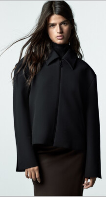 NWT Zara Limited Edition Lapel Collar Zip Jacket Coat S Small Shoulder Pad $129