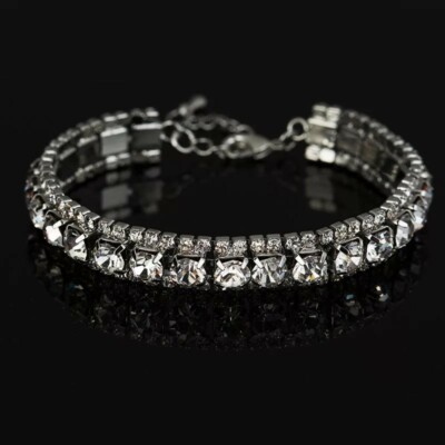 Damen Swarovski Elements Kristall großer Tennis Stein Armband Armreif versilbert