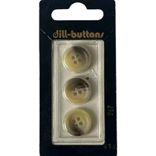 Buttons Brown Round Flat Tortoise 4-Hole 3-Pack 5/8" 15MM Dill No. 967 Germany