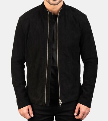 Brandneu Herren Schwarz Wildleder Jacke 100% Weiches Lammleder Slim Fit Freizeit