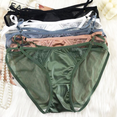 Lot 5-Pack Women's Sexy See Through Satin Panties Briefs Lace Bikini Underwear