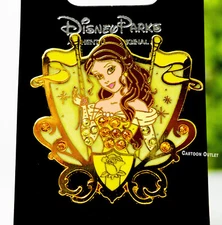 Disney Parks Jeweled Princess Belle Shield Crest Trading Pin Authentic