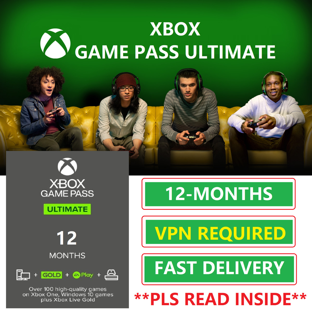 12 Months Xbox Game Pass Ultimate | Console + PC | Live + Game Pass (USA  Region)