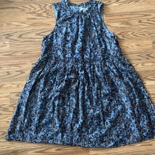Lucky Brand 100% Cotton Blue Pink Floral Sleeveless High Neck Sun Dress M