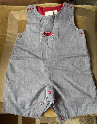 Rachel Riley Diffusion Baby Boy Romper Blue And Red Car Embroidered, sz 3M, NEW
