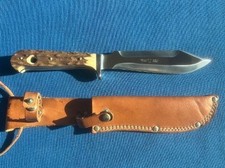 Vintage Anton Wingen Stag Handle Hunting Knife with Saw Back Blade Near Mint