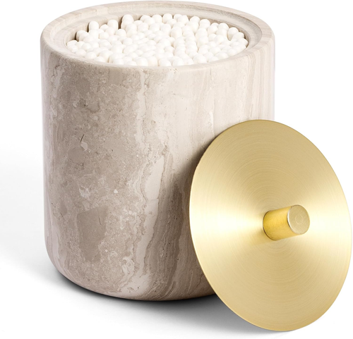 Marble Qtip Holder with Brass Lid for Cotton Swabs,Balls,Pads,Floss Picks Large - Picture 11 of 12