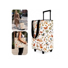 Rolling Shopping Tote Bag with Wheels Foldable Grocery Cart Laundry Travel Bag L