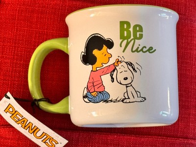 Peanuts Snoopy And Lucy Be Nice Coffee Mug White Exterior Green Inside