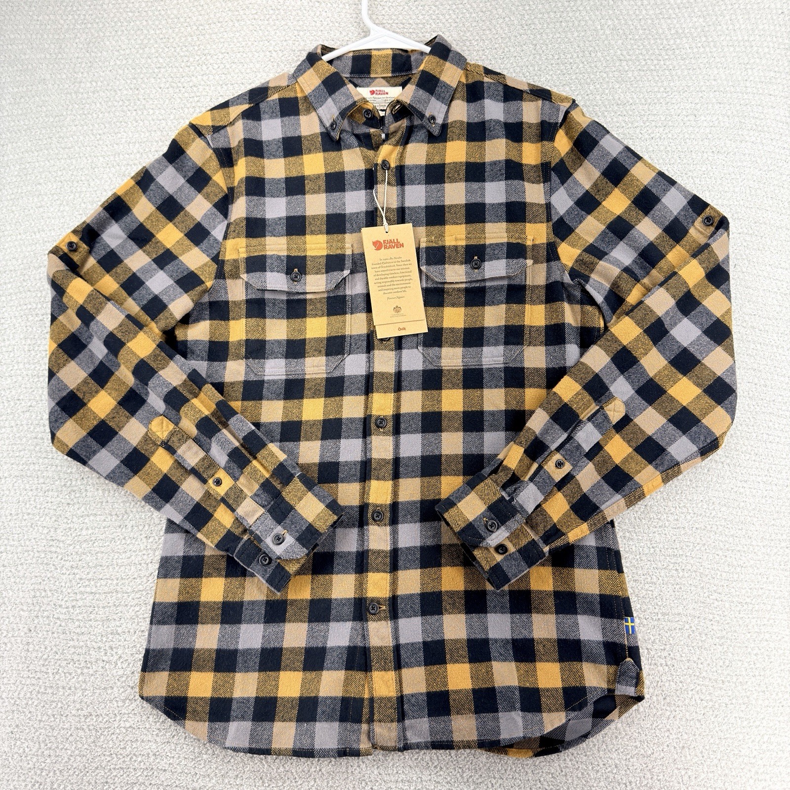 Fjallraven Skog Flannel Shirt Mens Small Plaid Slim Fit Button Down Pockets