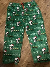 Peanuts Christmas Fleece PJ Pants Size Large Snoopy Woodstock Be Merry Green