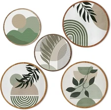 Wood Wall Art 5 Pc Set Boho Farmhouse Geometric Decor 10'' 8'' Posters