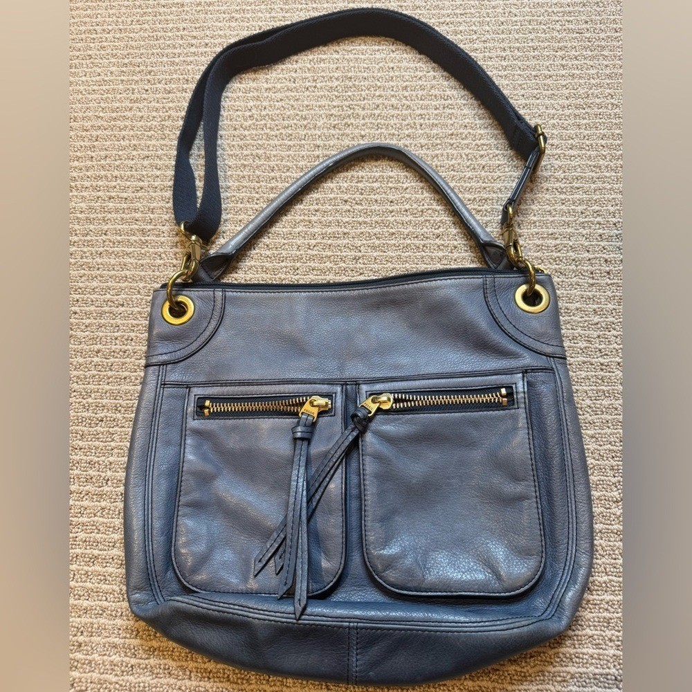 Fossil Crossbody Karli Shoulder Blue Leather Hobo Bag