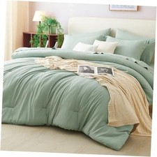Comforter Set 7 Pieces Bed in a Bag, Bedding Comforter Set Full Sage Green
