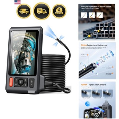 50FT Endoscope Camera with Light: Triple Lens 5'' IPS Screen Sewer Inspection ...