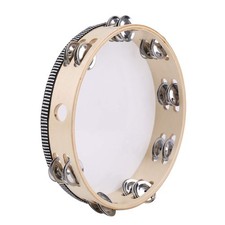 10 Inches Handheld Wooden Tambourine - Double Rows 16 Pairs Jingles