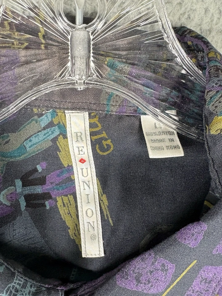 Vintage Reunion Shirt Men’s Large Multicolor Opera AOP Button Up Artsy Cultured - Image 3 of 4