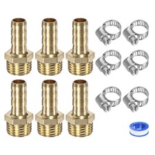 6-Pack Brass Hose Barb Fittings, 8mm x G1/4 Male Couple Hose Connector