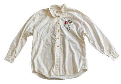 VTG FOXCROFT NYC WOMANS SIZE 16 ALL WHITE DESIGNED BUTTON DOWN SHIRT/BLOUSE
