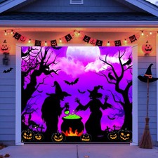 7x8ft Halloween Garage Door Cover, Witch Garage Door Cover Hanging Witch Backdro