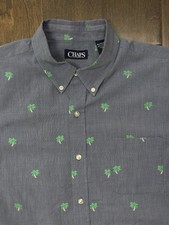 Chaps Easy Care Mens Short Sleeve Size XL Button Up Grey Shirt Palm Trees Logo