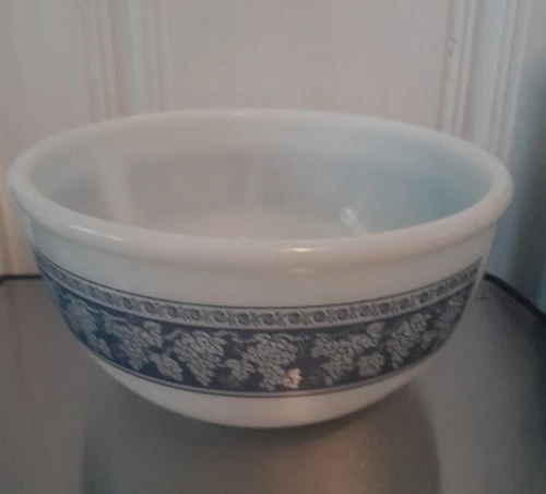 Vintage Fire King Bowl With Blue Band  Grape Design
