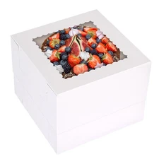 20-PCS 10x10x8 Inch Tall Cake Box with Window White Bakery Box for Desserts