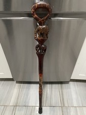 African Walking Stick Wooden Cane Hand Carved Zebra/Elephant Twisted Wood 34  