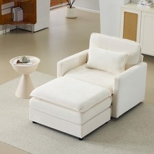 54" Plush Cloud Sofa: Modular Single + Ottoman Sofa w/22" Beige Chenille Cushion
