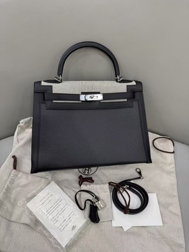 Hermes Kelly Black Epsom Canvas Mix Top‑Handle Handbag