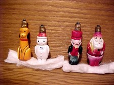 4 Vintage Japan Working Figural C7 Christmas Lights-Pluto, Jiminy Cricket, Santa