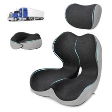 Truck Driver Seat Cushion Set - Memory Foam for Lower Back Sciatica Pain Re...