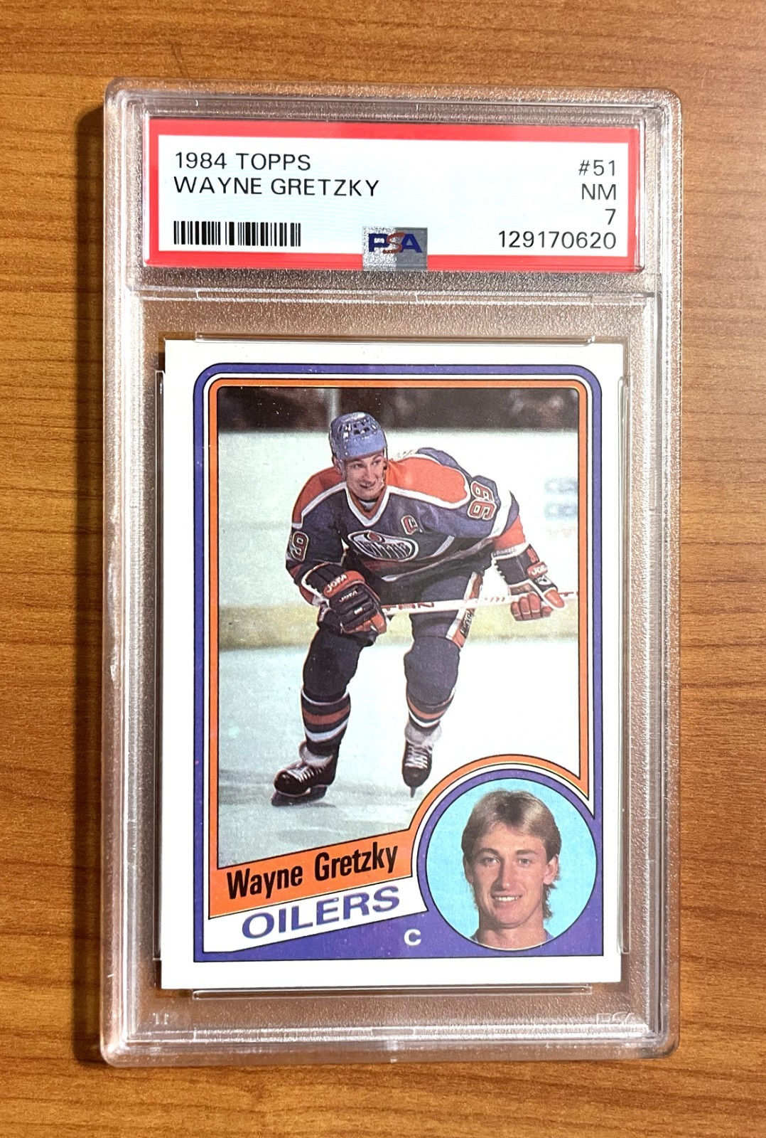 1984-85 Topps Hockey, Wayne Gretzky Card #51, PSA 7
