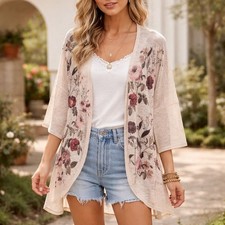 Boho Floral Open Front Cardigan   Romantic Cottagecore Layering Piece