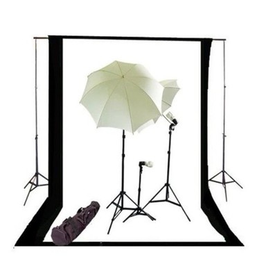 CowboyStudio Backdrop & Lighting Kit 3 Umbrellas & Adjust Stands Carry Case NICE