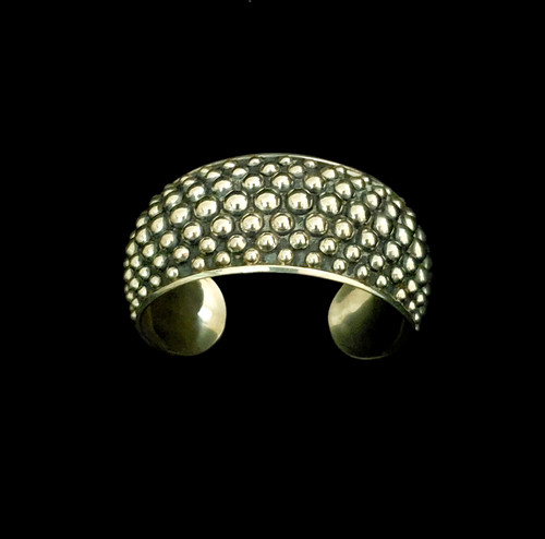 7.5" x 28mm Handcrafted Solid Sterling Silver Wide Domed Beaded Cuff. FLAWLESS!