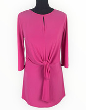 George Retro Mini Dress Women’s UK Size 10 3/4 Flare Sleeve Tie Front Hot Pink