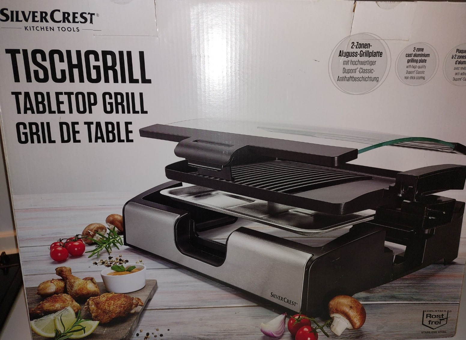 TISCHGRILL SILVERCREST 2-Zonen Aluguss-Grillplatten Elektrotischgrill neu