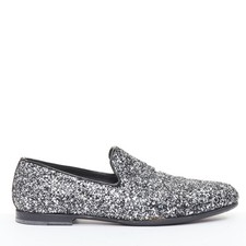JIMMY CHOO Marlo silver coarse glitter almond toe mens evening loafer shoes EU43