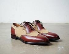 Premiem Handcrafted Maroon and Cream Leather Oxford shoes For Mens Party Wedding