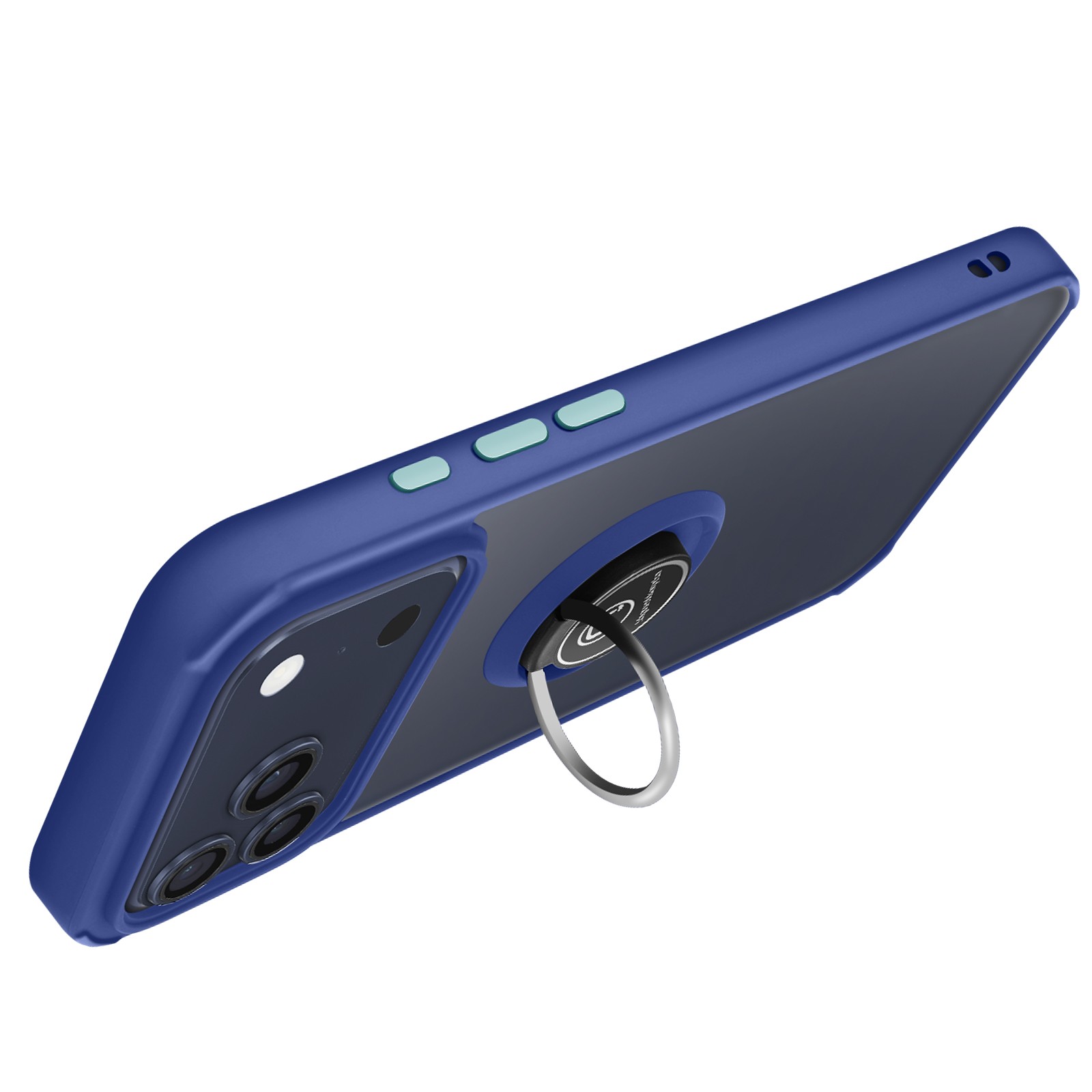 Coque iPhone 17 Pro avec anneau anti-chute bleu pour selfie stable