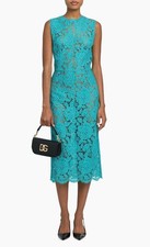 DOLCE & GABBANA ITALY Turquoise Lace Sleeveless Midi Dress, 42