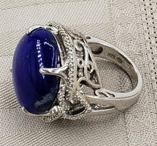 Vintage Sterling Silver 925 Ring Blue Gemstone Modernist Engraved BOHO Size 6
