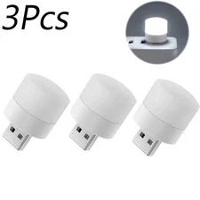 3PCS Mini USB LED Night Light Warm White Eye-Care Reading Lamp Plug-In Portable