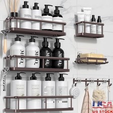 6 Piece Shower Caddy Storage Organizer No Drill Rustproof Adhesive Shelves Hooks