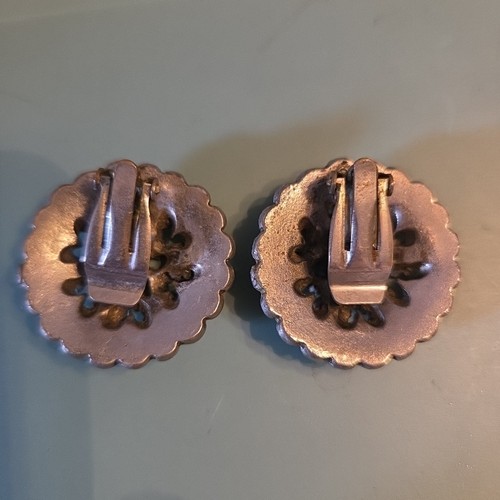 Vintage Clip On Earrings Silver-tone Pastel Crystal Rhinestone - Picture 2 of 7