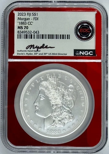2023 Fiji 1 oz Silver Morgan 1883 CC Dollar $1 NGC MS 70 FDI David Ryder Signed